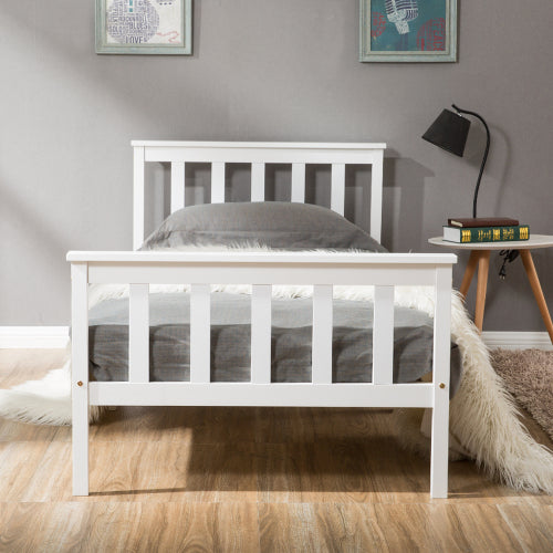 3ft Single Pine Wood Bed Frame – Solid Slats, White Finish (90×190cm)