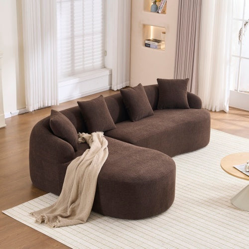 LY-022 Full Compression Sponge L-Shape Sectional Sofa, Brown Modular