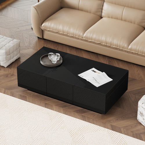High‑Gloss Coffee Table with Hidden Push‑Pull Drawers – White 100×50×31cm