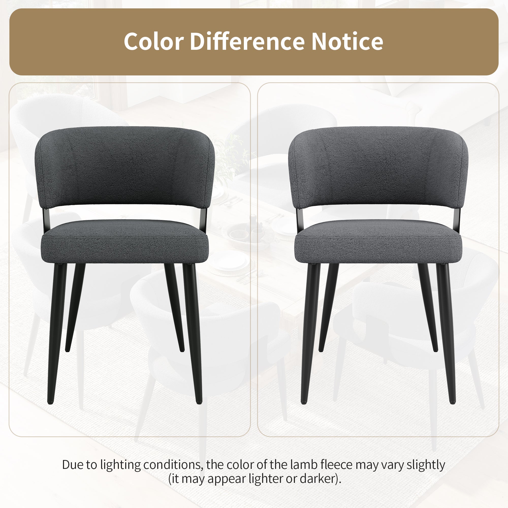 Modern Grey Upholstered Dining Chairs Set of 4 - Curved Backrest