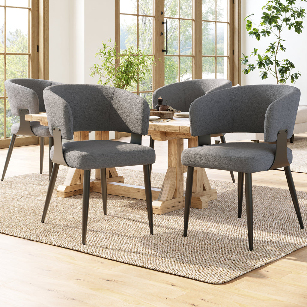 Modern Grey Upholstered Dining Chairs Set of 4 - Curved Backrest