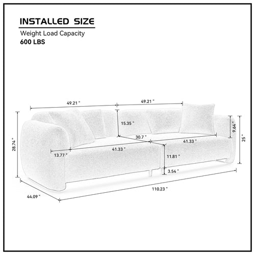 110.23 Inches Teddy Velvet Sofa, Mid Century Sofa 3 Seater Couch with