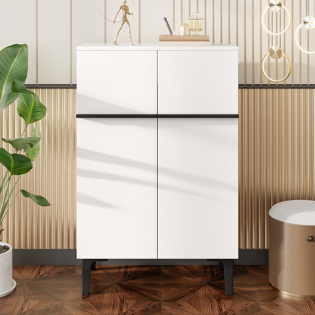 Modern Shoe Cabinet with Double Doors – Adjustable Shelves, White/Black