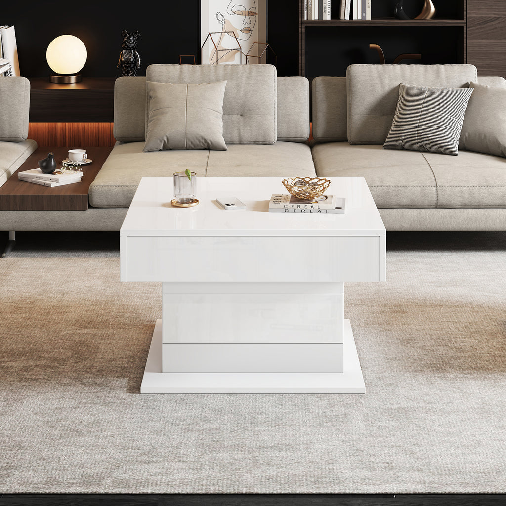 360° Rotating Lift Top Coffee Table – High Gloss White (70x70cm)