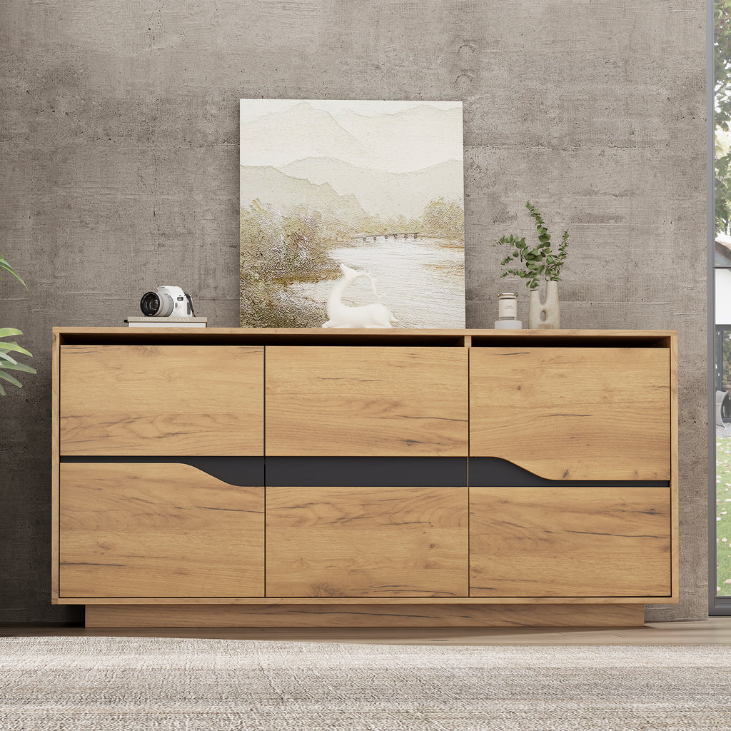 Modern Vintage 3‑Door Sideboard Cabinet – Adjustable Shelves 140×40×70cm Wood