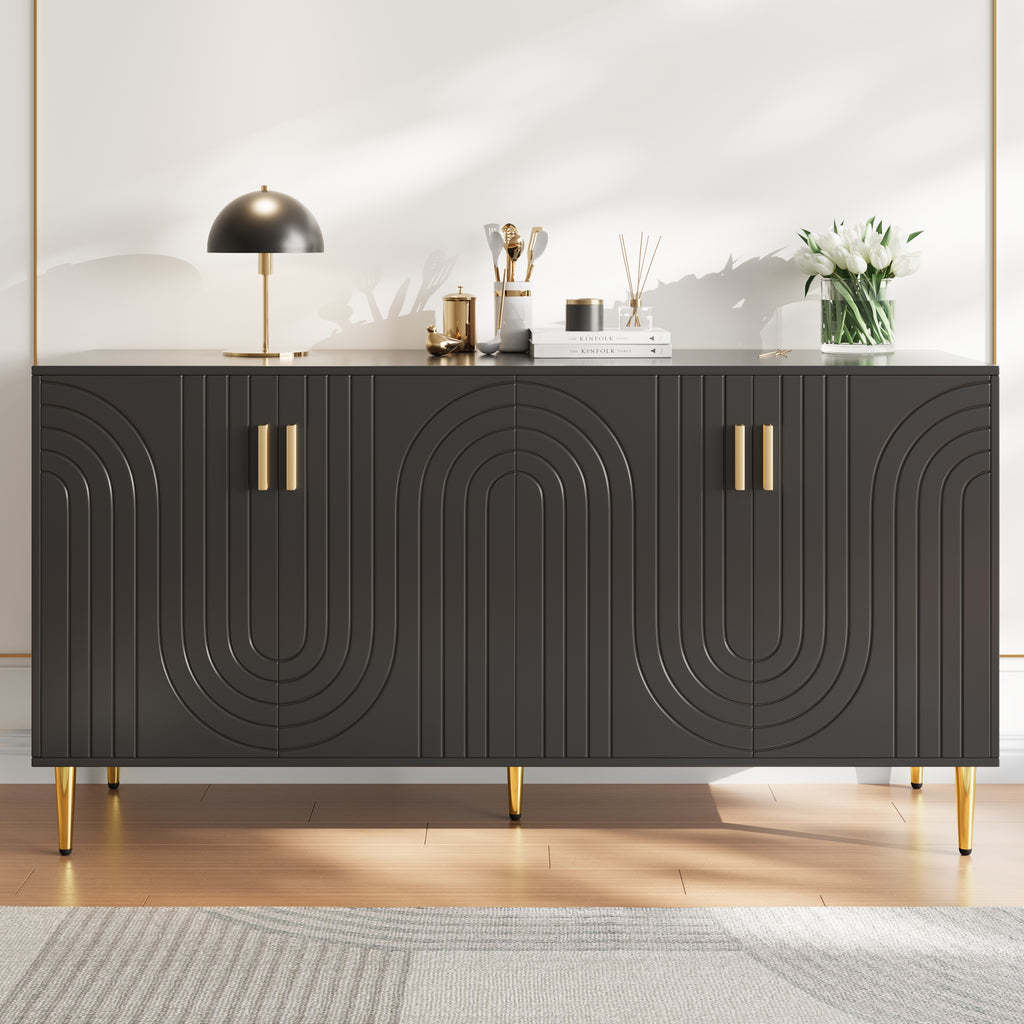 Black Wave Sideboard with Gold Handles – 152x75cm Elegant Storage