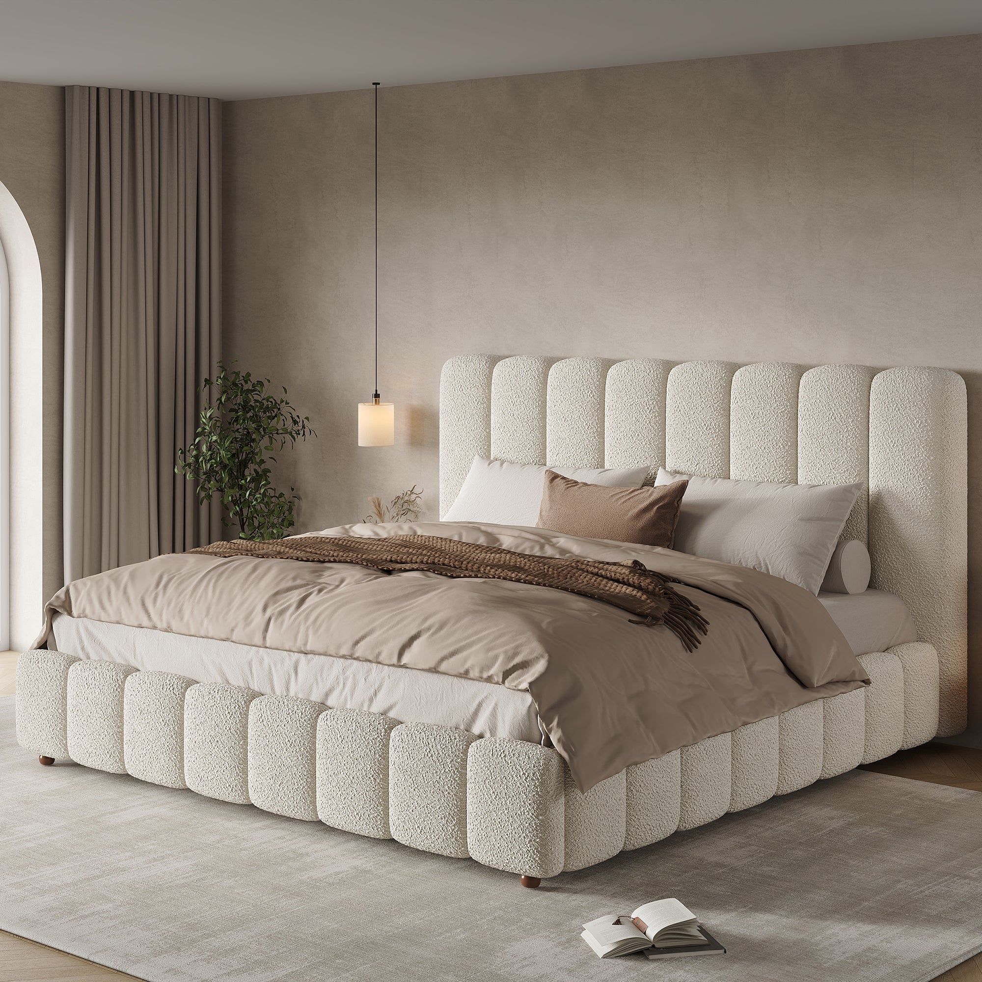 Upholstered Bed – King Size White Bouclé (5ft 150x200cm)