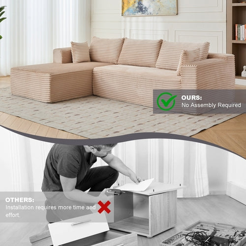 L-Shaped Compression Sofa Bed, Convertible Sectional Sofa With Pillow