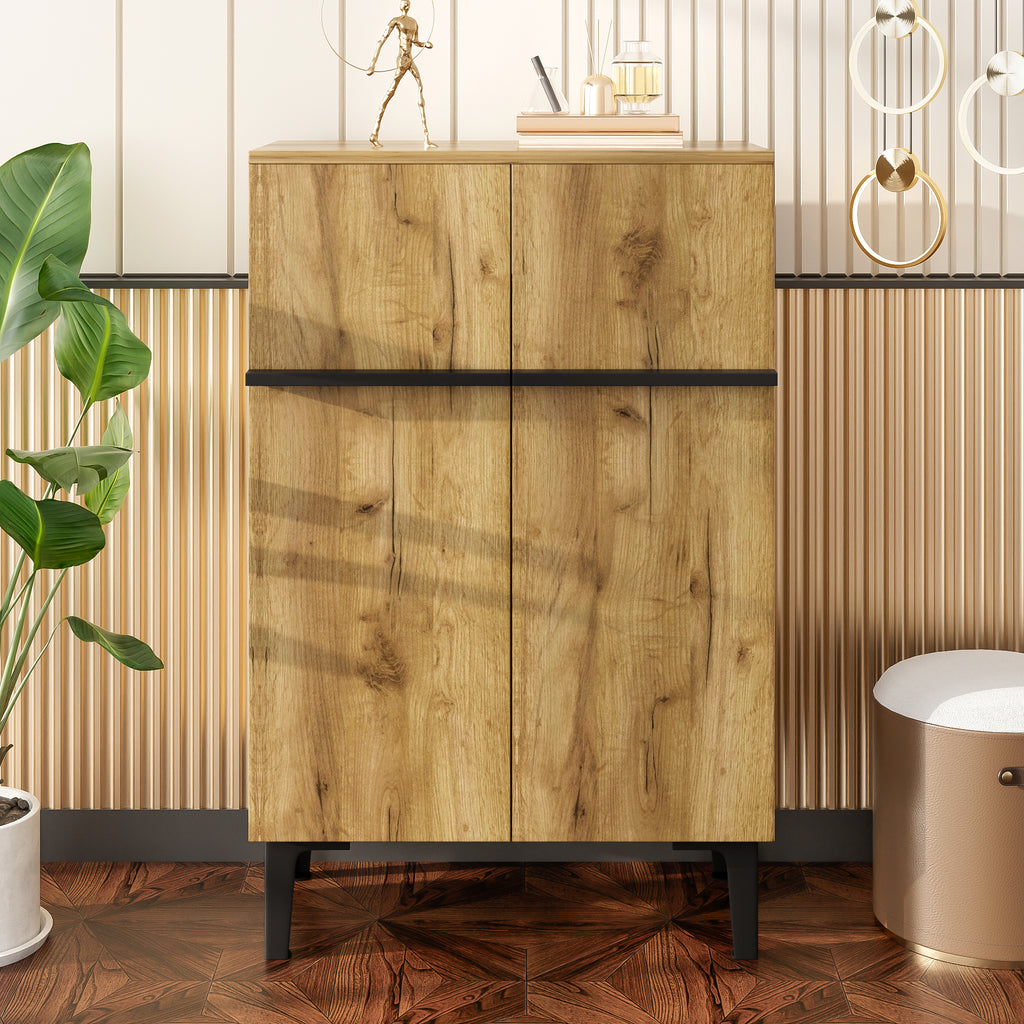 Modern Shoe Cabinet with Double Doors – Adjustable Shelves, Black/Wood