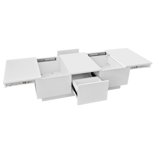 High‑Gloss Coffee Table with Hidden Push‑Pull Drawers – White 100×50×31cm