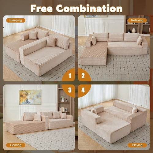 L-Shaped Compression Sofa Bed, Convertible Sectional Sofa With Pillow