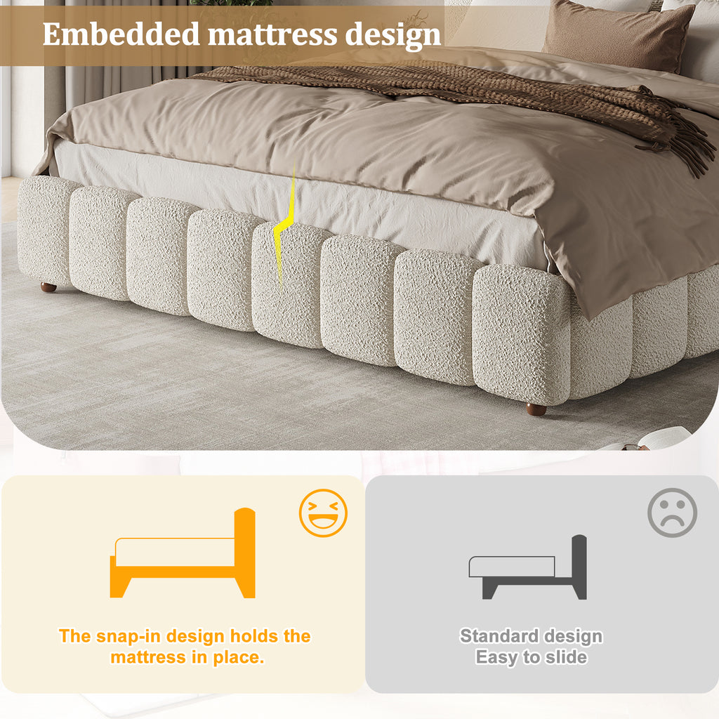 Upholstered Bed – King Size White Bouclé (5ft 150x200cm)