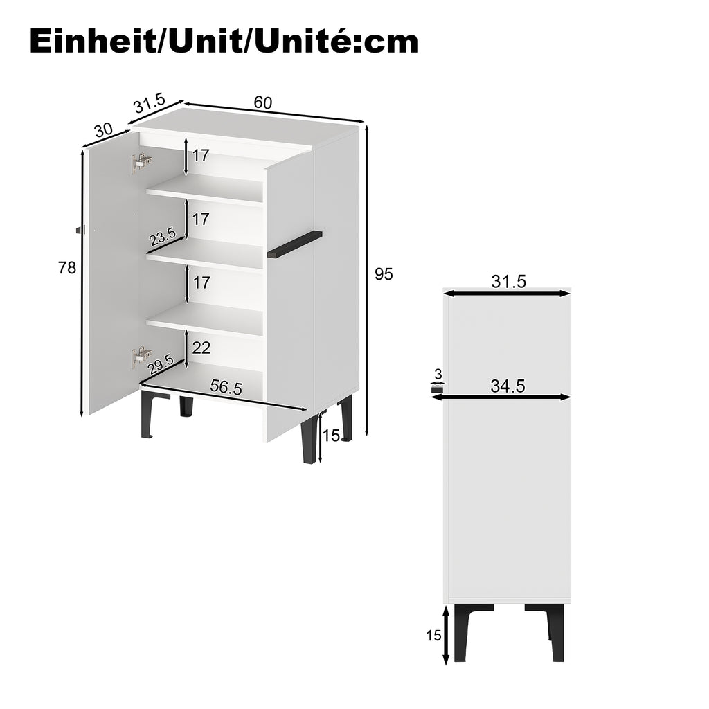 Modern Shoe Cabinet with Double Doors – Adjustable Shelves, White/Black