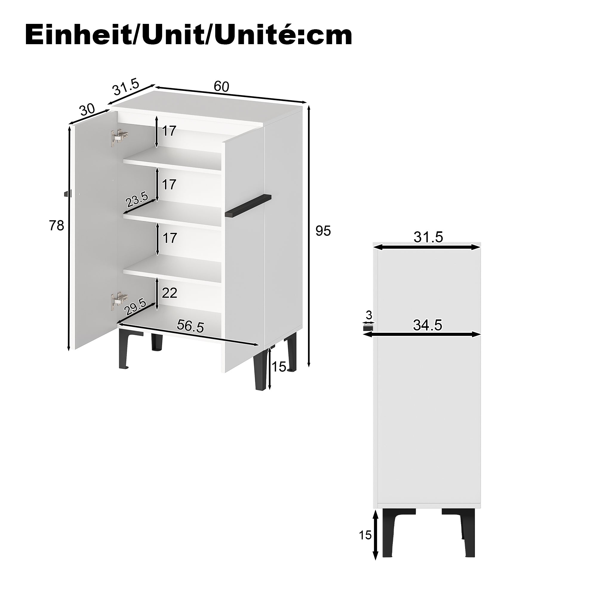 Modern Shoe Cabinet with Double Doors – Adjustable Shelves, White/Black