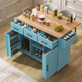 Rolling Kitchen Island 139cm with Drop‑Leaf & 3 Drawers – Blue/White