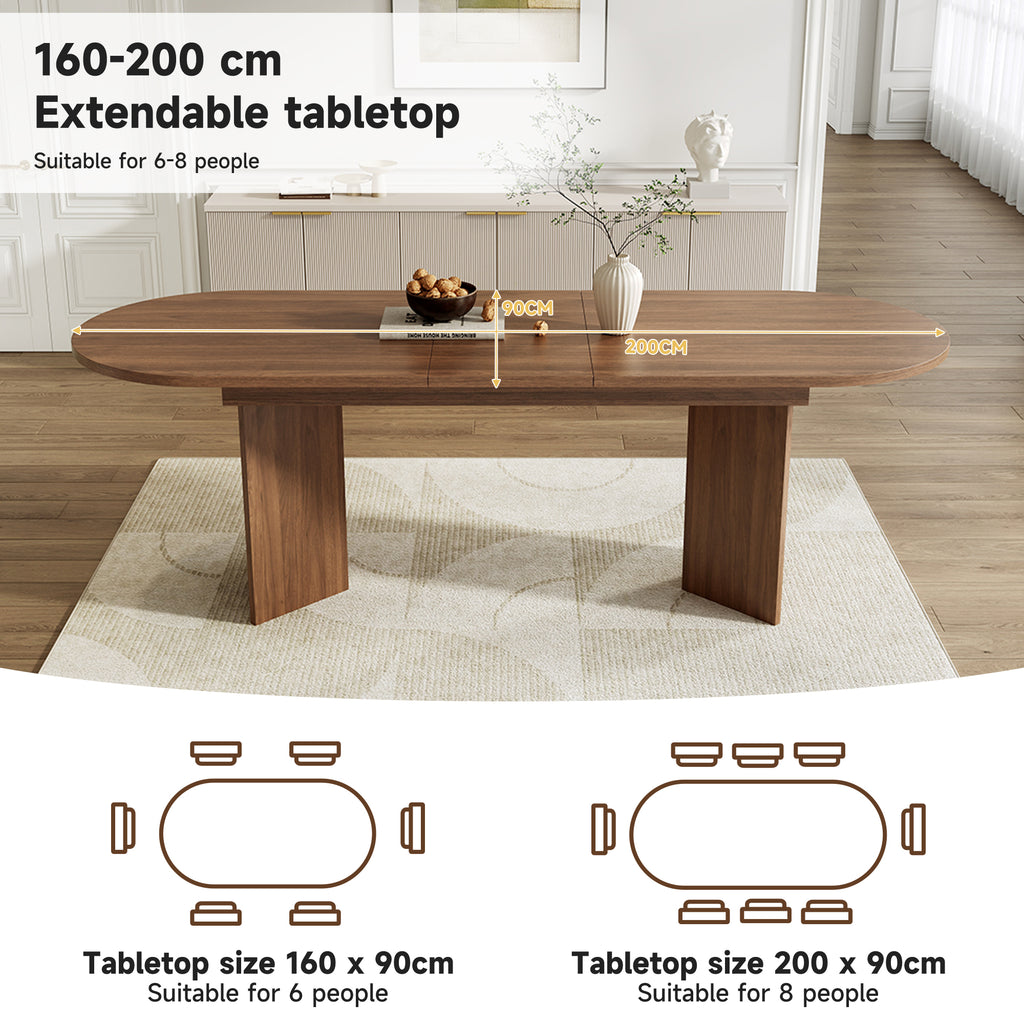 Extendable Walnut Dining Table 160-200 x 90cm - Seats 6-8