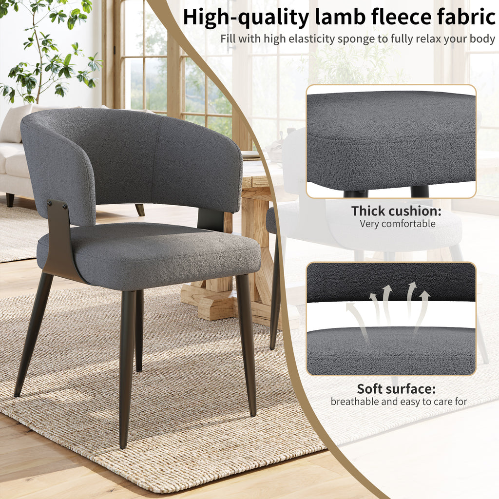 Modern Grey Upholstered Dining Chairs Set of 4 - Curved Backrest