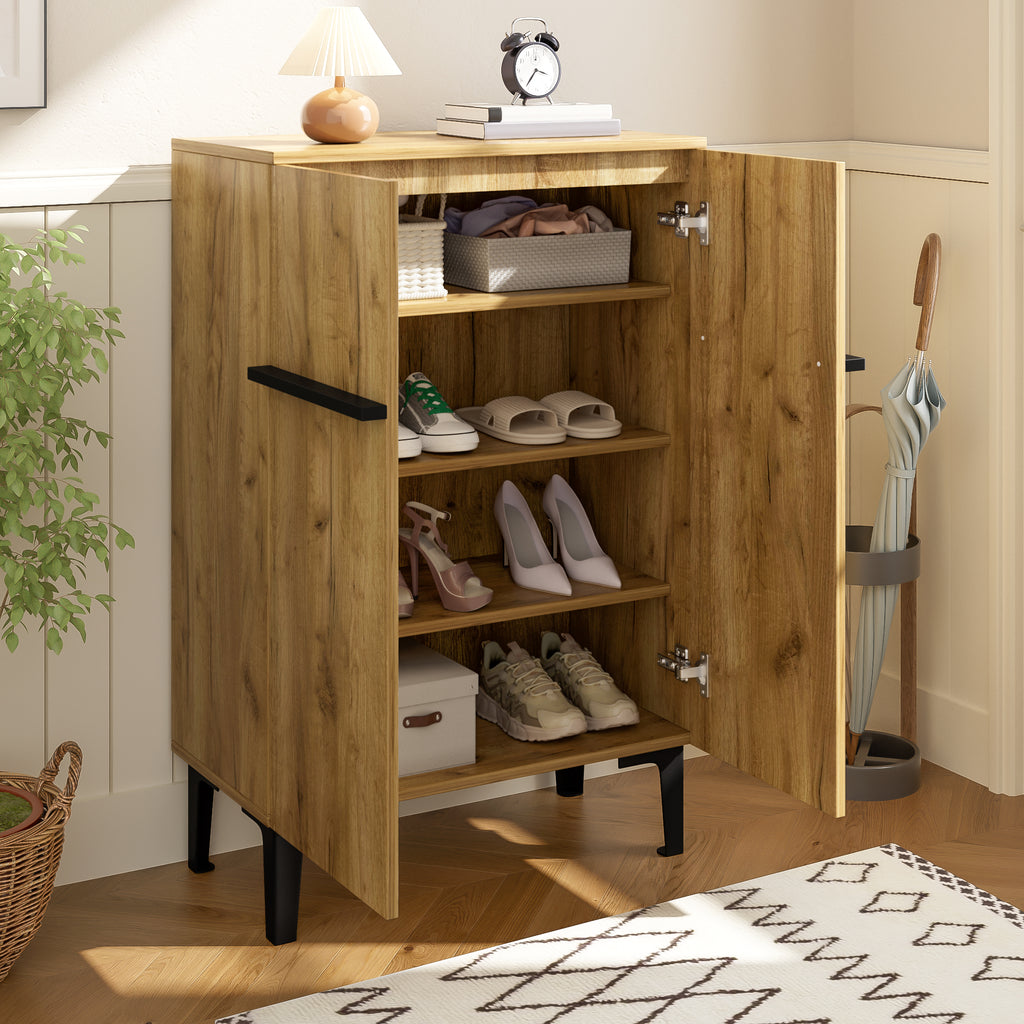 Modern Shoe Cabinet with Double Doors – Adjustable Shelves, Black/Wood