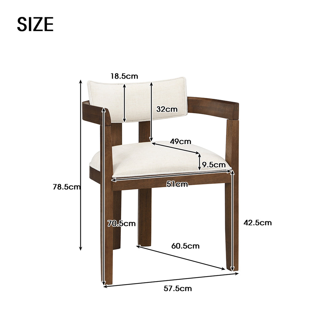Walnut Linen Dining Chairs Set of 6 – Armrest Comfort & Solid Wood Frame