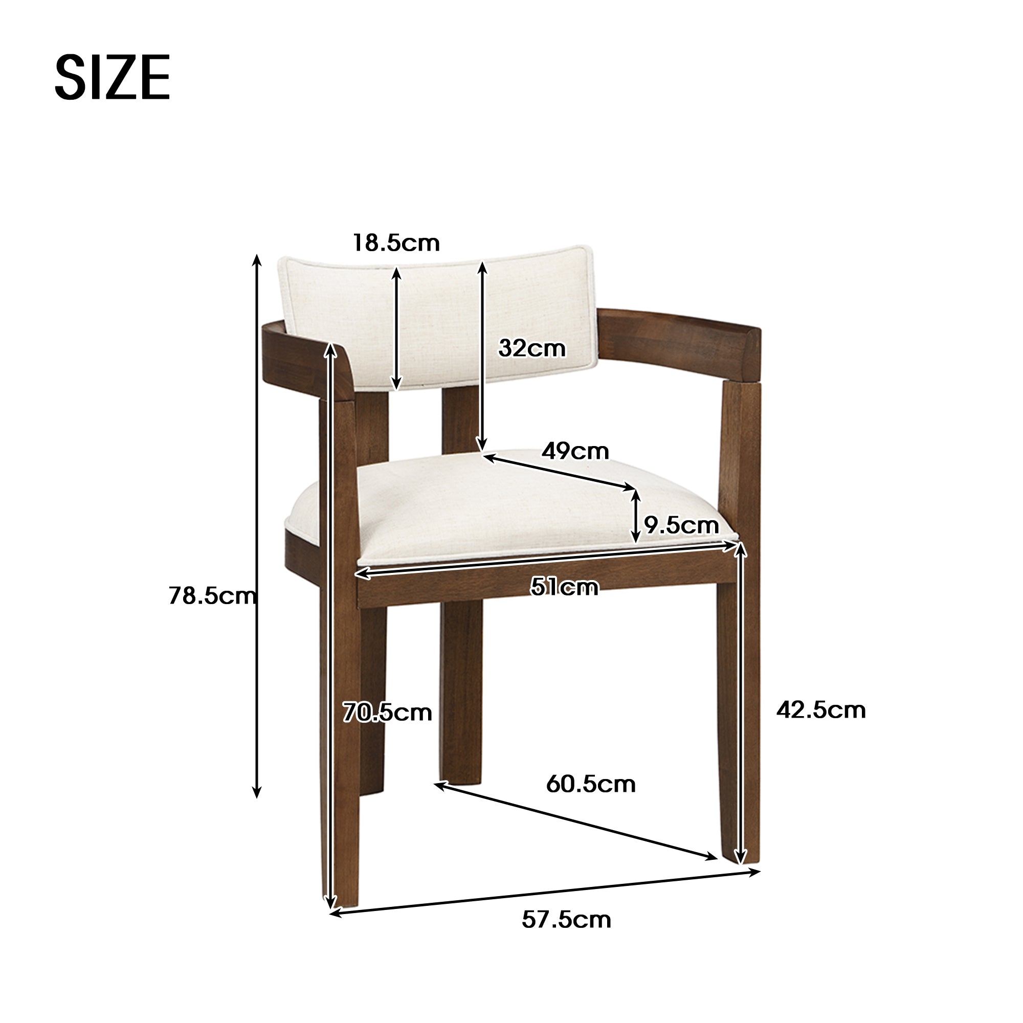 Walnut Linen Dining Chairs Set of 6 – Armrest Comfort & Solid Wood Frame
