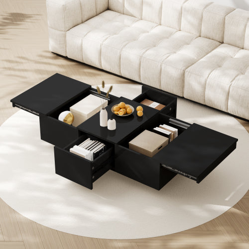 High‑Gloss Coffee Table with Hidden Push‑Pull Drawers – White 100×50×31cm