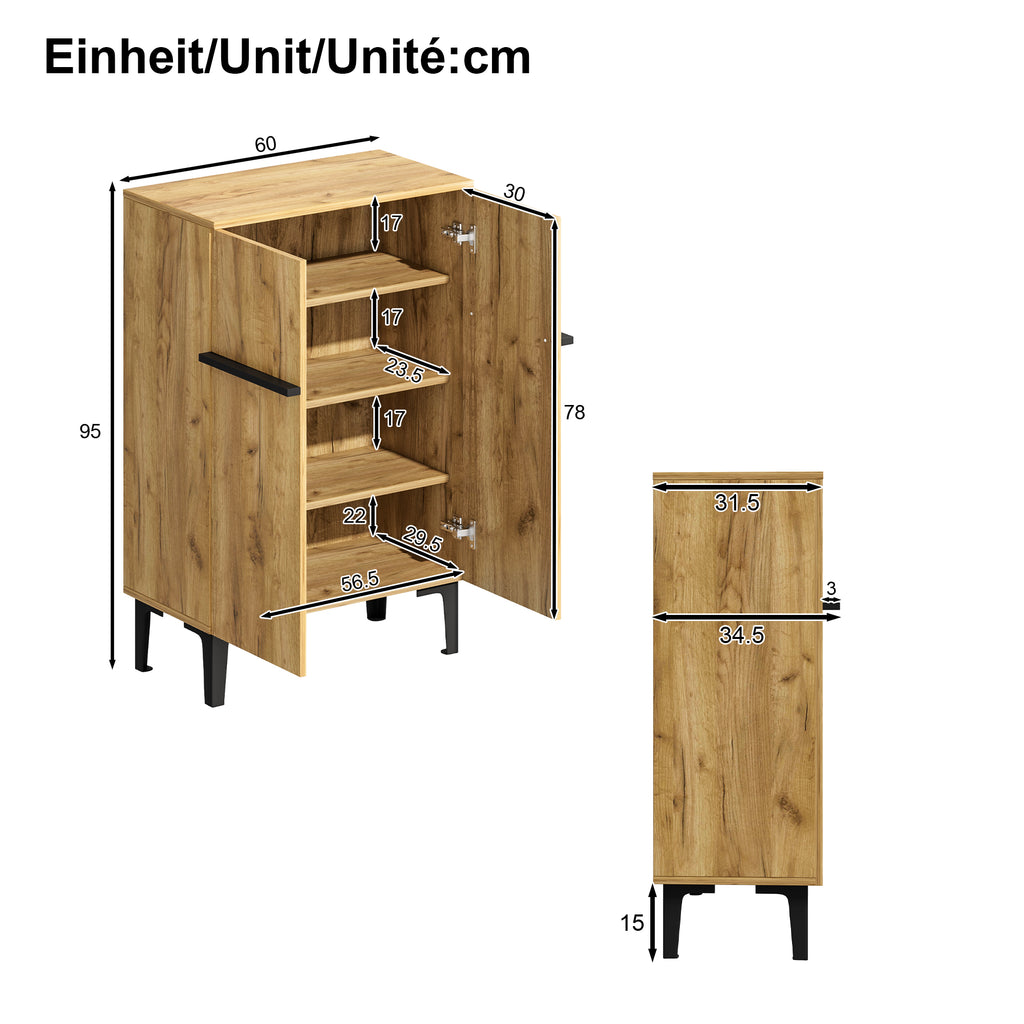 Modern Shoe Cabinet with Double Doors – Adjustable Shelves, Black/Wood