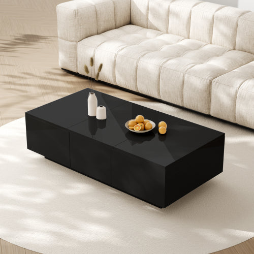 High‑Gloss Coffee Table with Hidden Push‑Pull Drawers – White 100×50×31cm