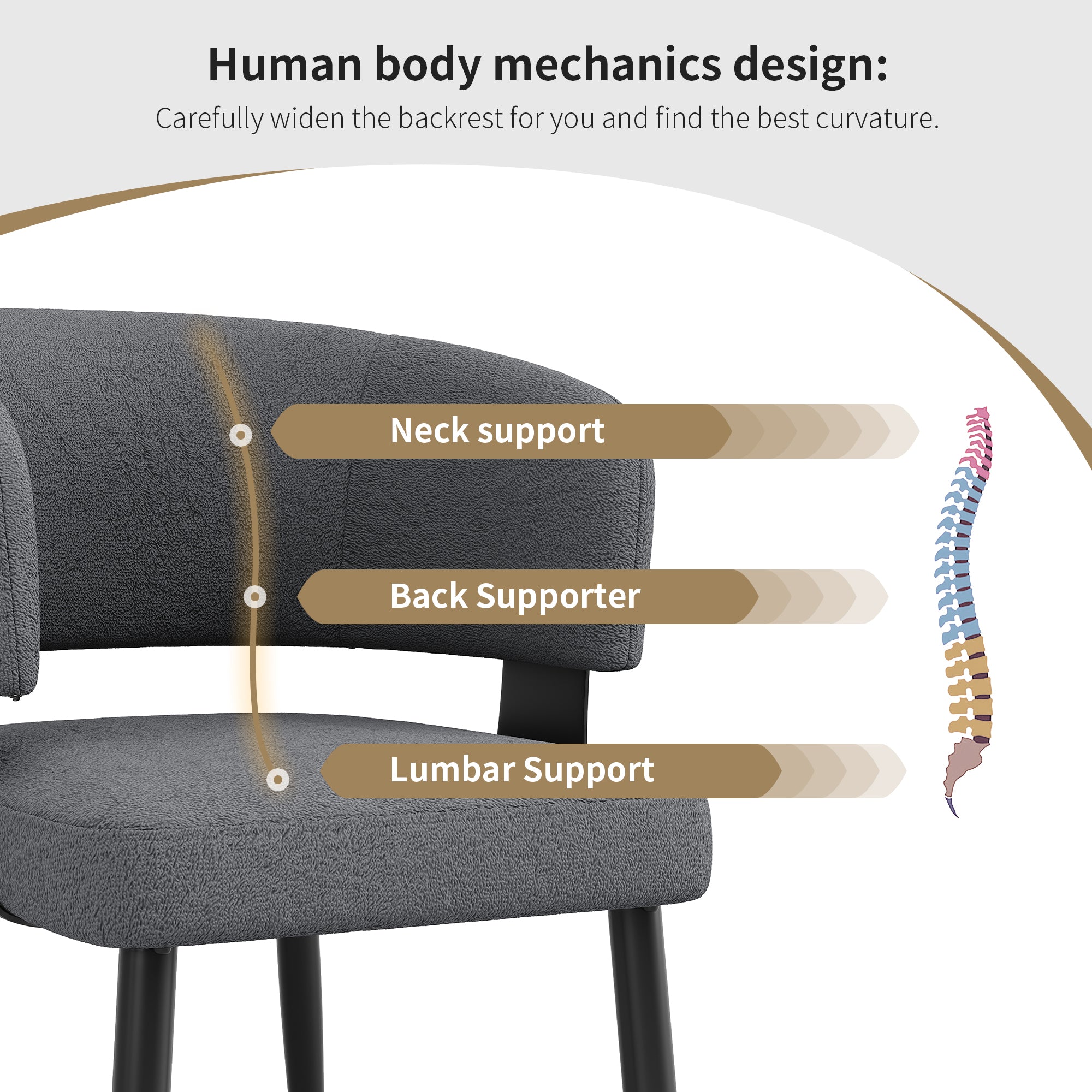 Modern Grey Upholstered Dining Chairs Set of 4 - Curved Backrest