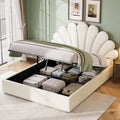 4ft6 Velvet Petal Bed Frame – Hydraulic Storage + Adjustable Headboard, Beige