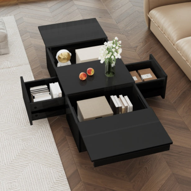 High‑Gloss Coffee Table with Hidden Push‑Pull Drawers – White 100×50×31cm