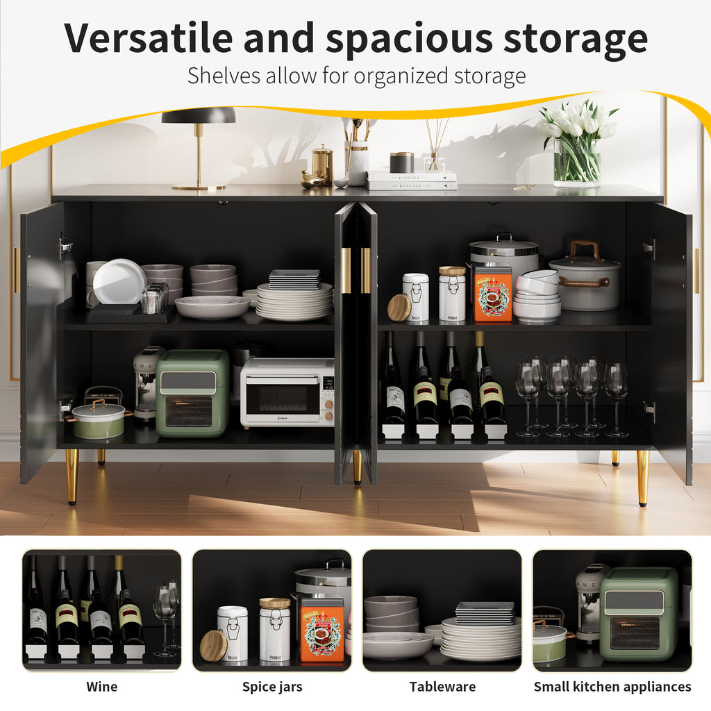 Black Wave Sideboard with Gold Handles – 152x75cm Elegant Storage