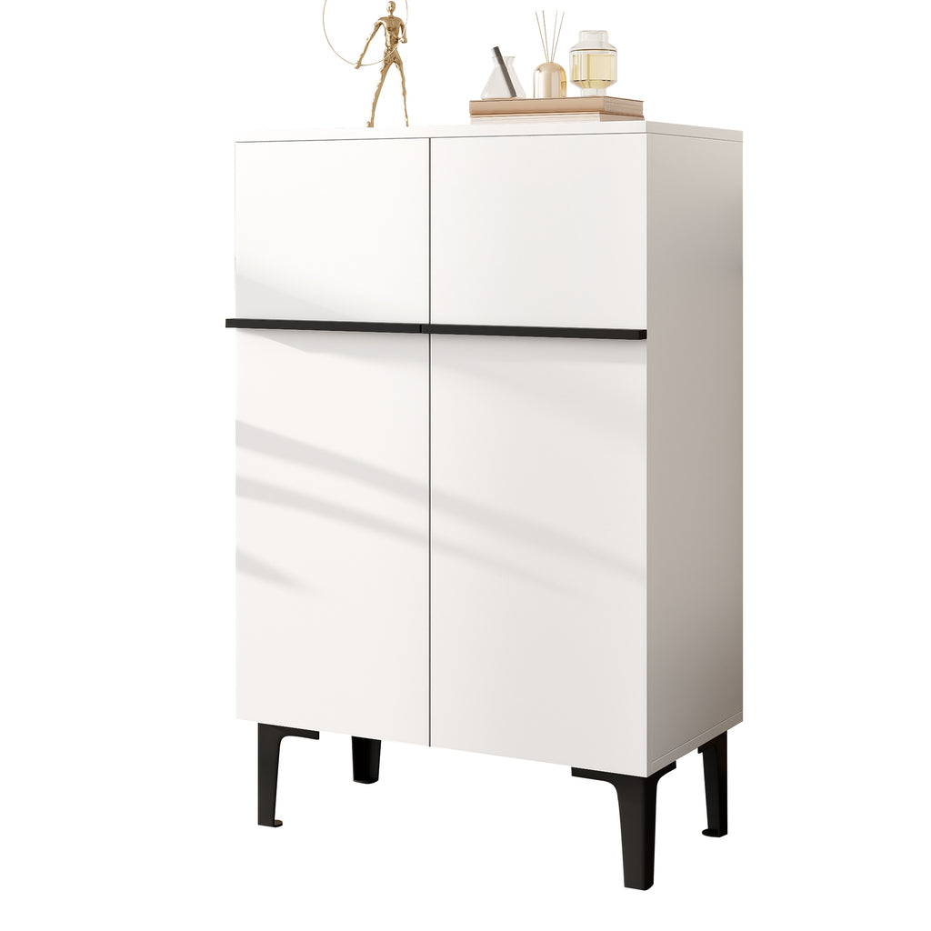 Modern Shoe Cabinet with Double Doors – Adjustable Shelves, White/Black