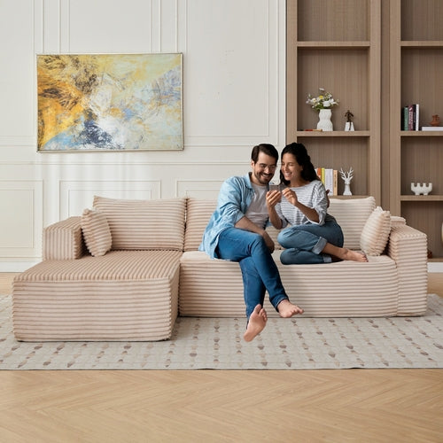 L-Shaped Compression Sofa Bed, Convertible Sectional Sofa With Pillow