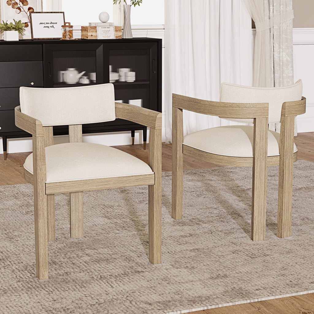Natural Linen Dining Chairs Set of 6 – Armrest Comfort & Solid Wood