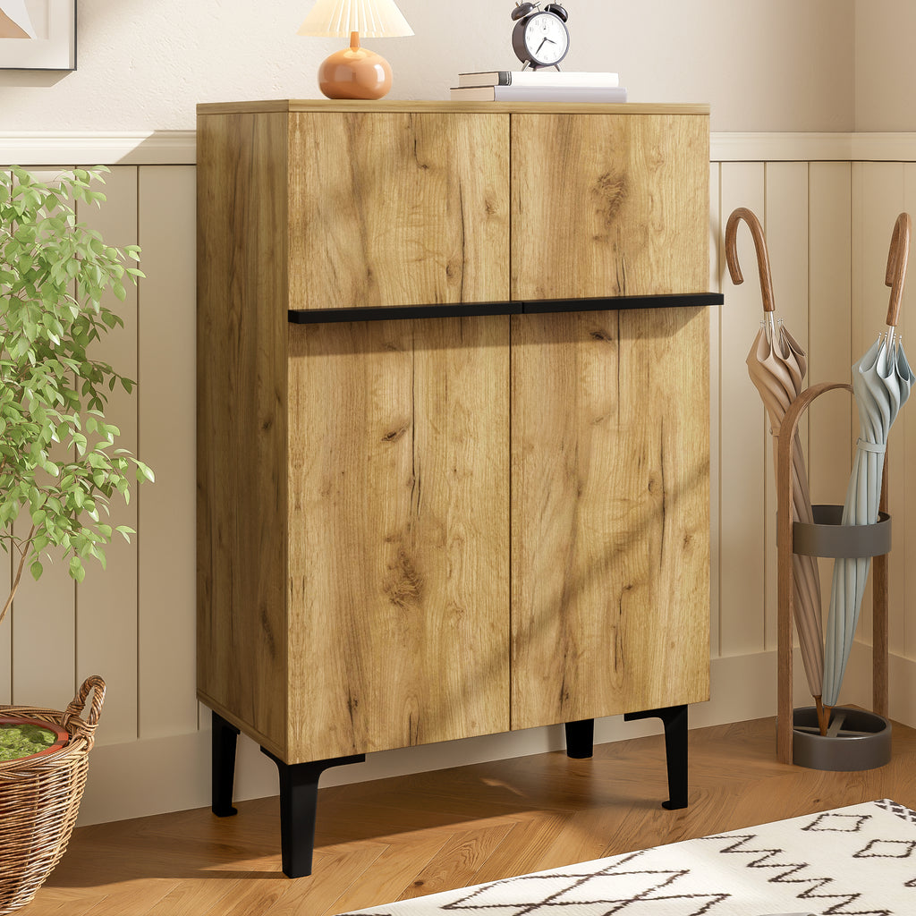 Modern Shoe Cabinet with Double Doors – Adjustable Shelves, Black/Wood