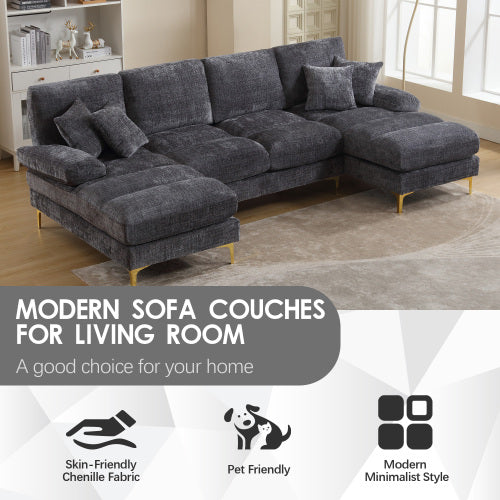 U-Shaped Modular Sectional Sofa – Chenille Fabric (4-Seater)