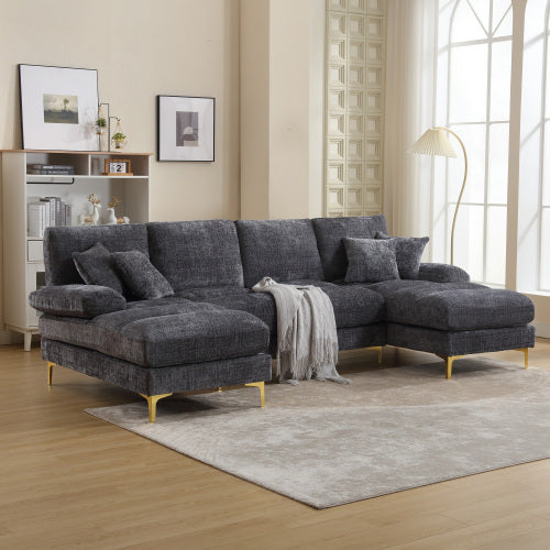 U-Shaped Modular Sectional Sofa – Chenille Fabric (4-Seater)