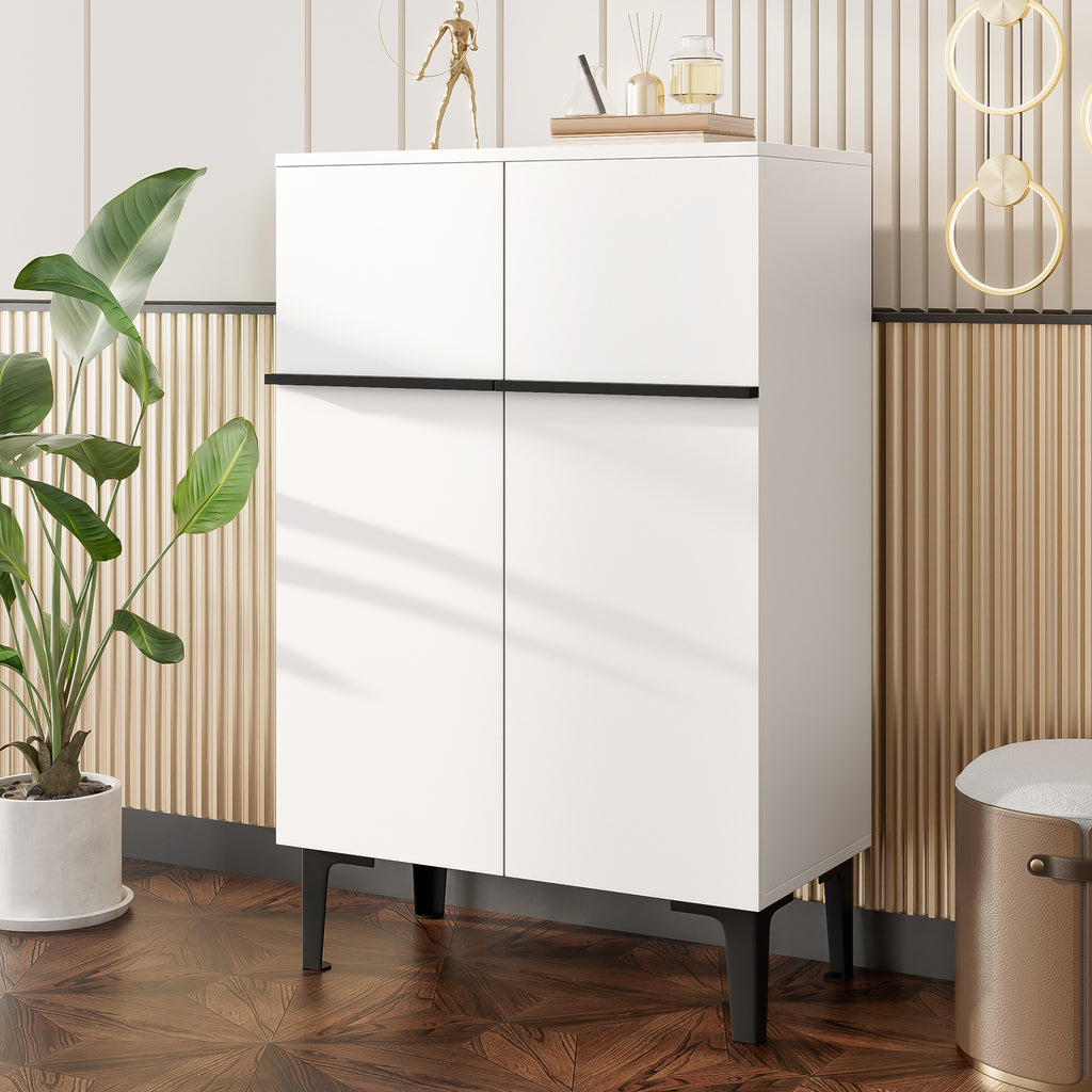 Modern Shoe Cabinet with Double Doors – Adjustable Shelves, White/Black