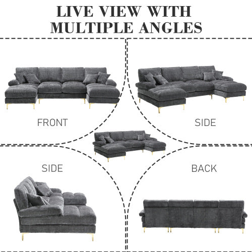 U-Shaped Modular Sectional Sofa – Chenille Fabric (4-Seater)