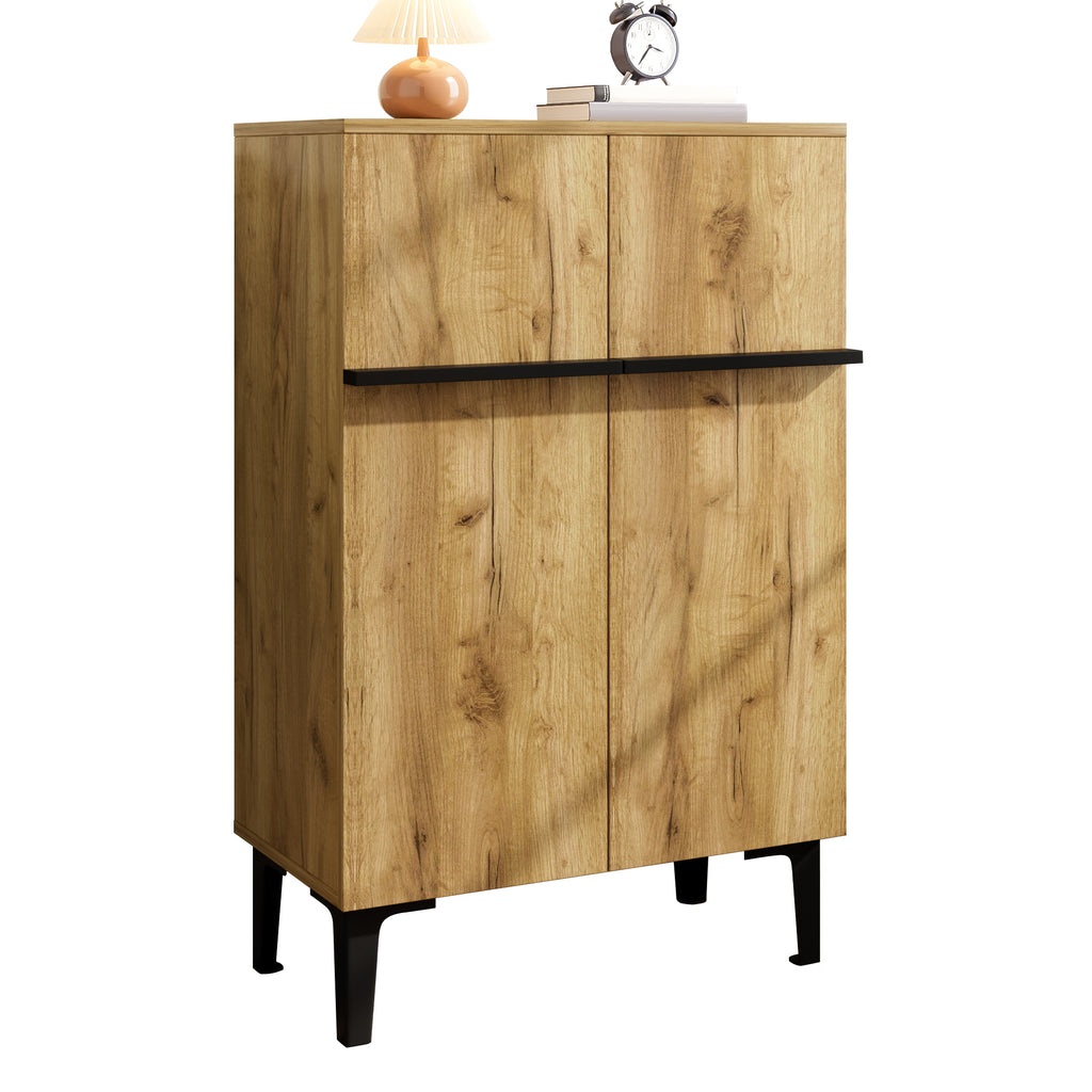Modern Shoe Cabinet with Double Doors – Adjustable Shelves, Black/Wood