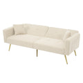Sherpa 2‑Seater Sofa Bed with 3‑Angle Adjustable Backrest, Gold‑Tone Legs + Side Storage Pockets (Beige/White/Green)