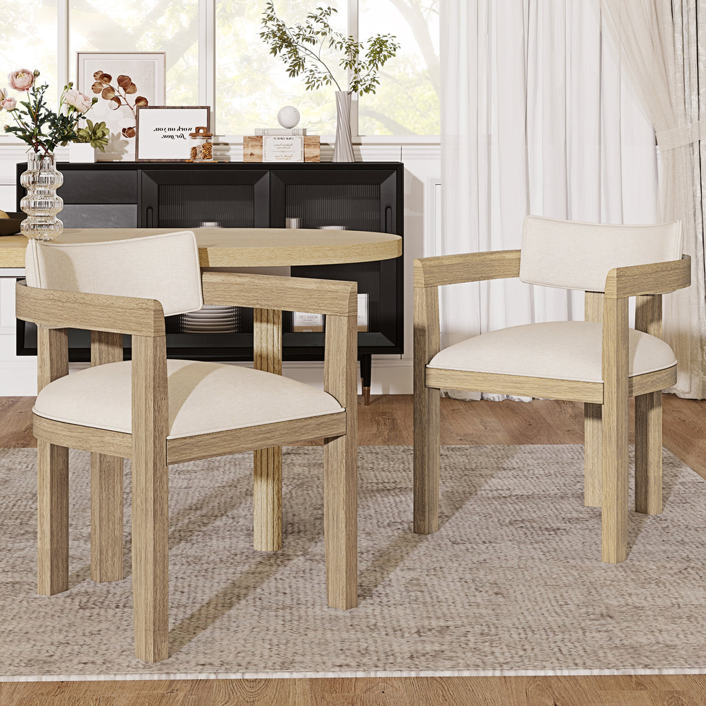 Walnut Linen Dining Chairs Set of 6 – Armrest Comfort & Solid Wood Frame