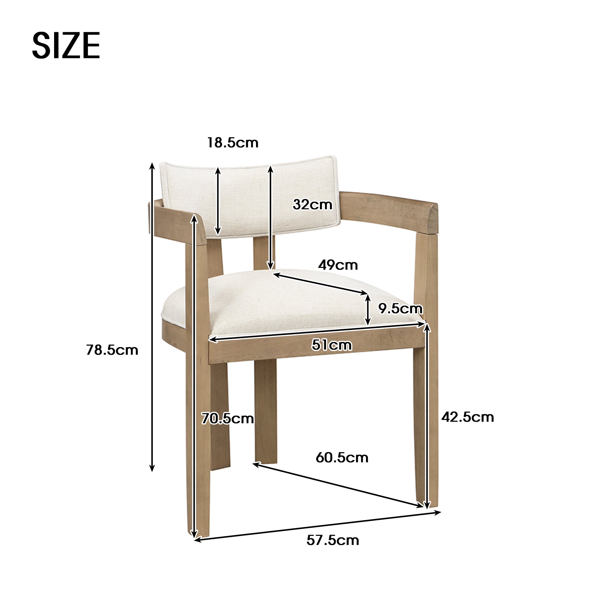Natural Linen Dining Chairs Set of 6 – Armrest Comfort & Solid Wood