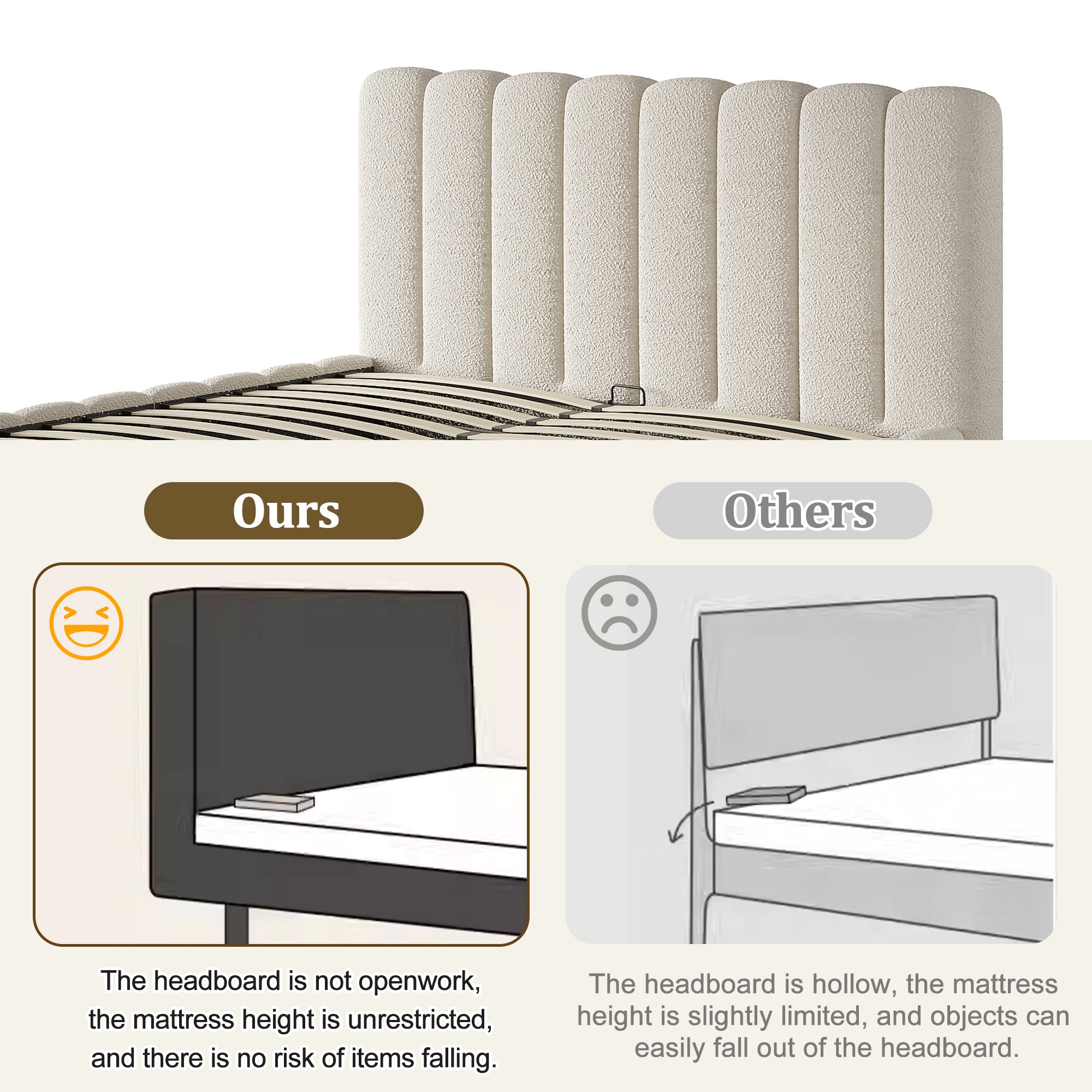 Upholstered Bed – King Size White Bouclé (5ft 150x200cm)