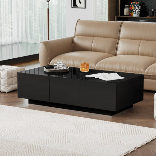 High‑Gloss Coffee Table with Hidden Push‑Pull Drawers – White 100×50×31cm